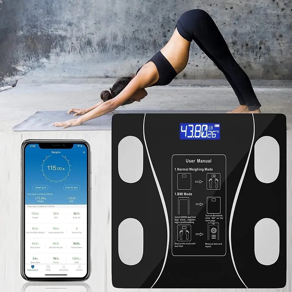 Smartphone App Bluetooth digital weight machines compatible Body Fat Scale Smart Wireless Digital Bathroom Weight Scale Body Composition Analyzer With Smartphone App Bluetooth-compatible Digital body weight machine