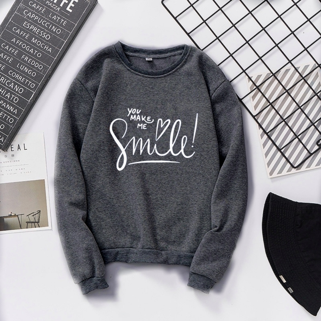 Pink Smile Printed Sweatshirt For Women - Hoodies For Girls