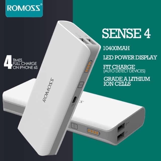 Romoss Sense 4 10400mAh Power Bank – Dual USB, Fast Charging – White price in Pakistan