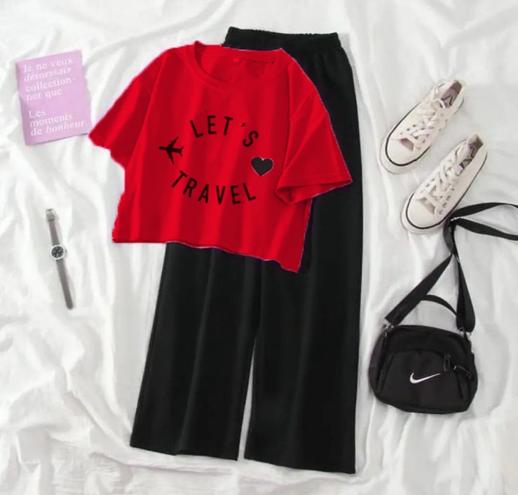 Summer Soft & Comfy Crop Top with Flapper Trouser Combo for Women & Girls