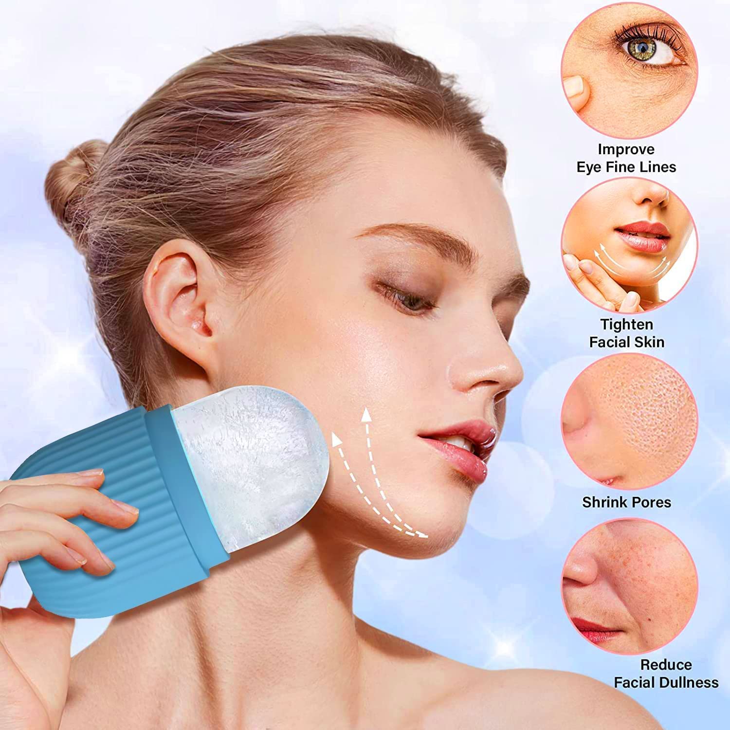 Face Stone Jade Roller Massager with Gua Sha Stone And Ice Roller Multicolour Set Facial Roller 100% Natural Stone Jade Roller For Skin Eye Neck Body Ice Cube