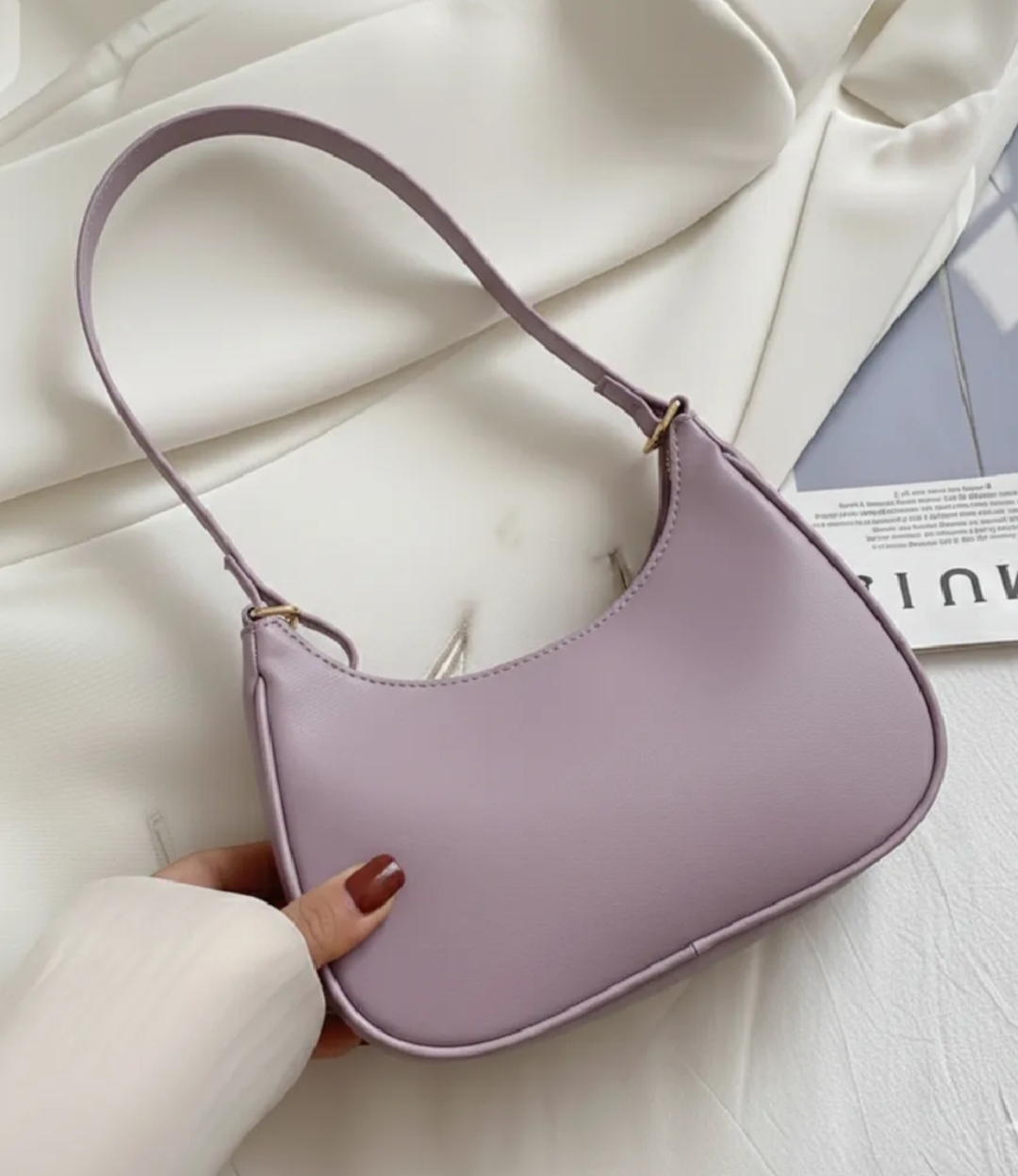 Korean Style Solid Color Shoulder Bag for Women | Elegant Underarm Hobo Clutch | Casual Trendy Crescent Purse