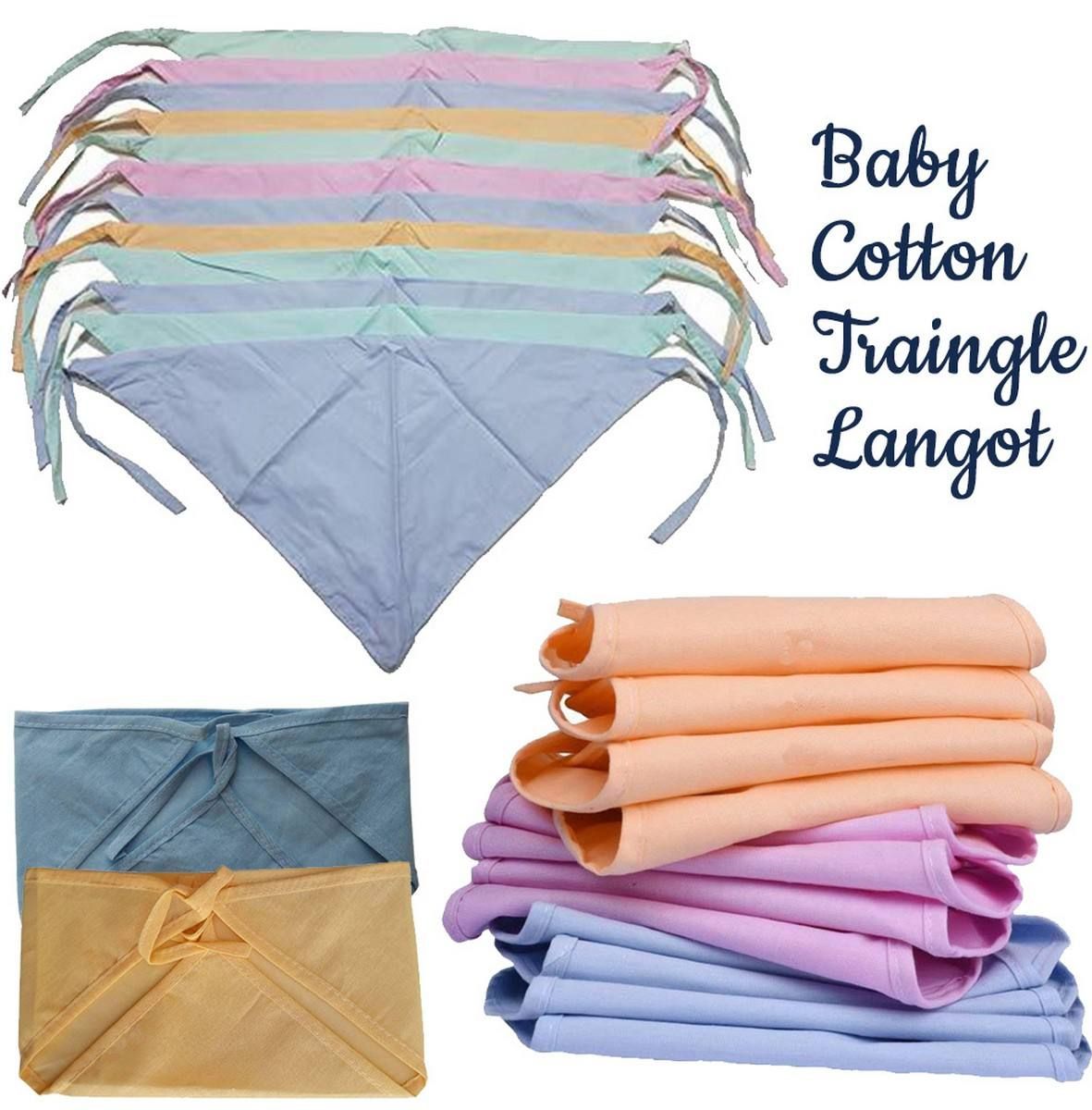 Baby Langot Cotton Triangle Shape Nappy for New Born Baby Pack of Pcs 12 Pcs 24 Pcs- Cotton Cloth Diapers/Langot for Babies 0-6 Months Double Layer Nappies Washable and Reusable Langoties Triangle Shape