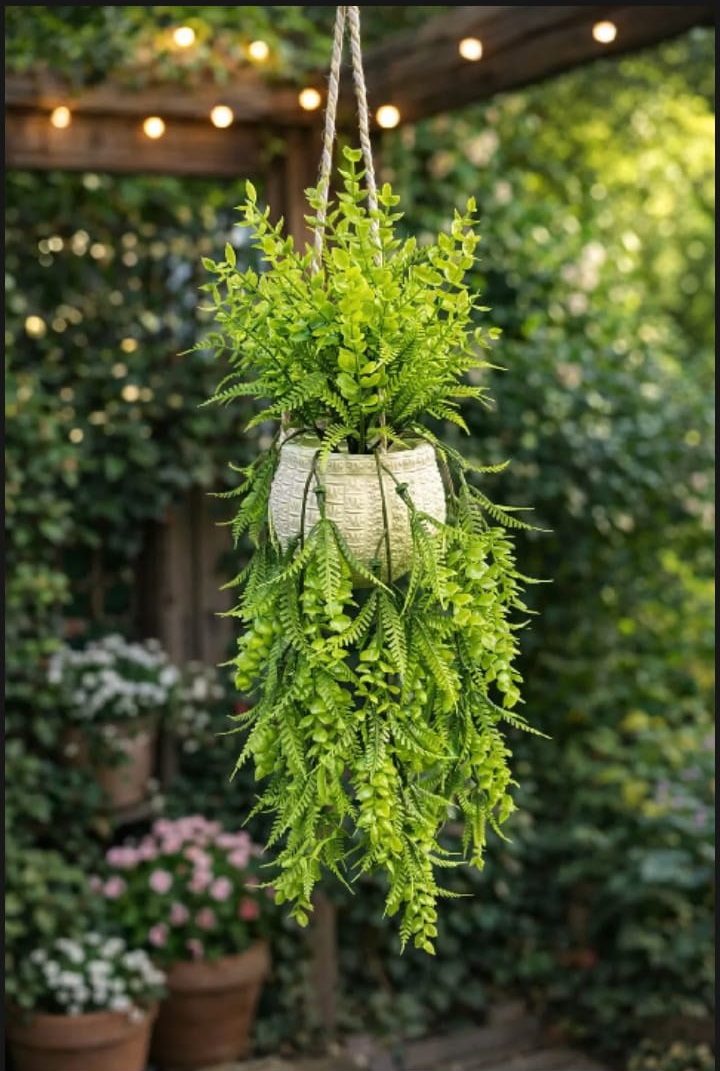Artificial Hanging Plant with Decorative Pot – Home & Office Wall Hanging Green Plant Decor
