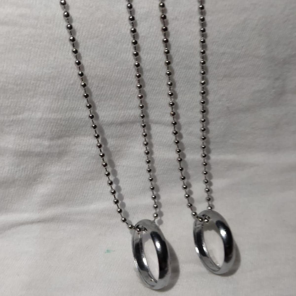 AlRashid Shopping Store Silver Chain With Stainless Steel Ring Locket Pendant Necklace for Boys Women