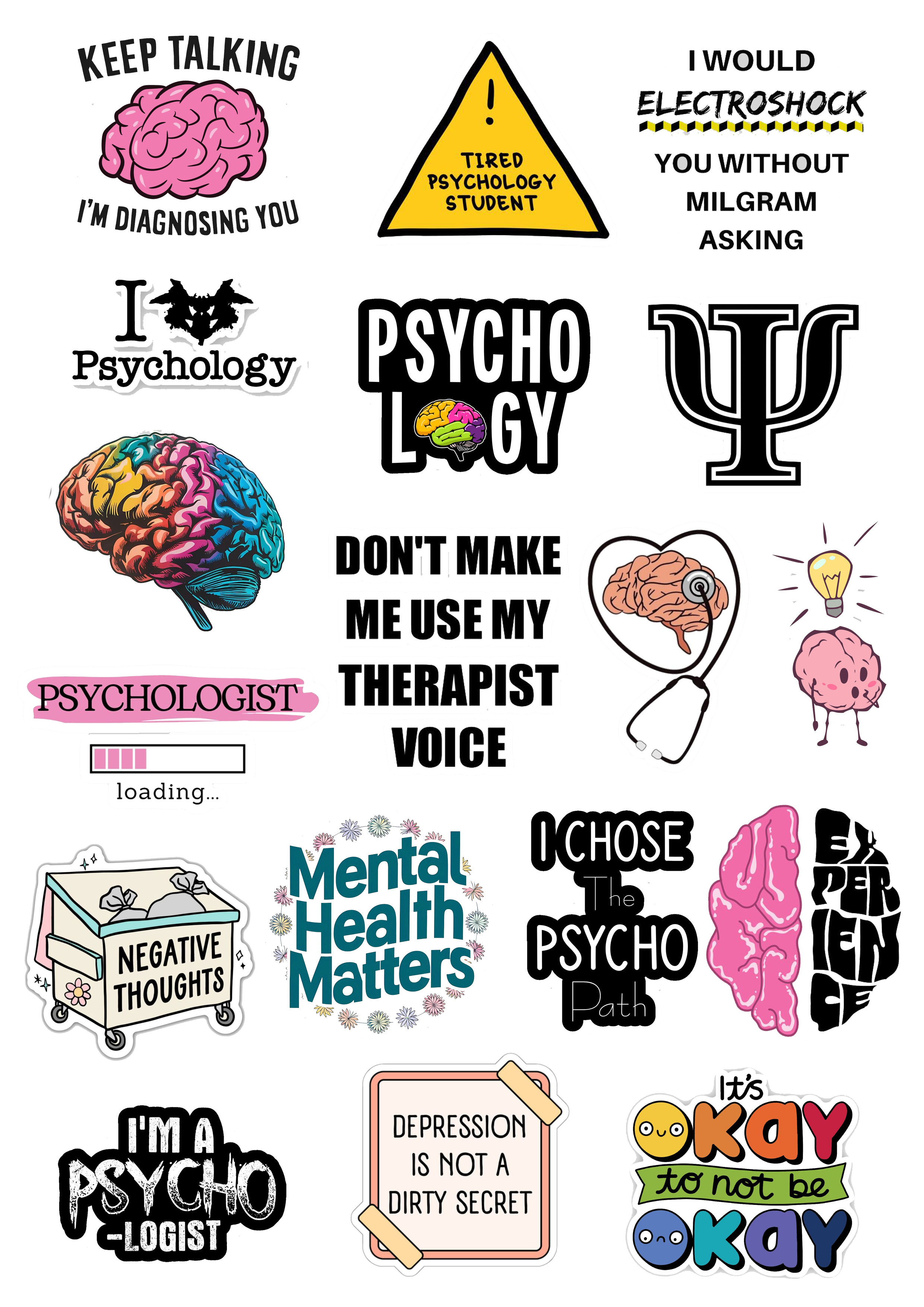 Psychology stickers Mental Health Stickers Future Therapist Stickers 18 Pieces of Cool Stickers For Decoration Laptops Mobile and Journal Best Quality 2 Inch Adhesives Girls And Boys Vibes price in Pakistan