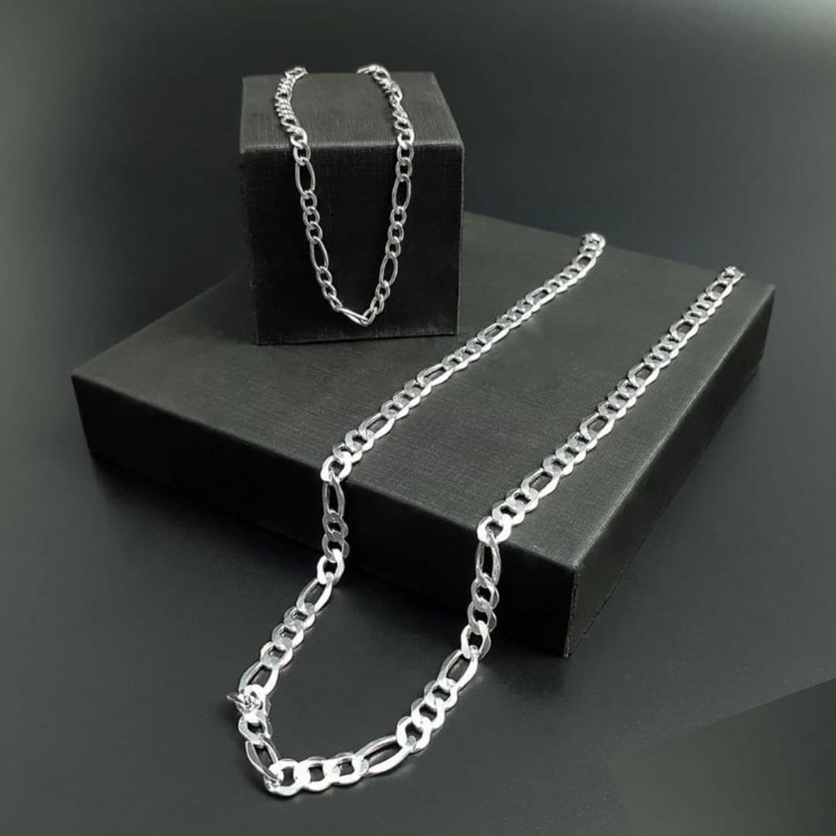 Necklaces Chain For Neck in Silver Color & With Silver Bracelet For Man & Woman - Pack Of 2