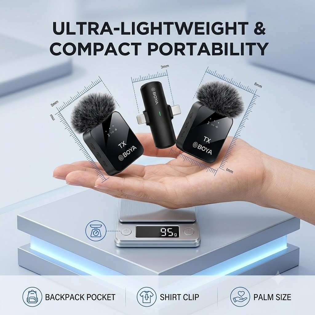 BOYA BY-V20 Dual Wireless Lav Microphone 2.4GHz Omnidirectional Clip-on Mic for Smartphones Tablets Cameras Vlogging Interviews