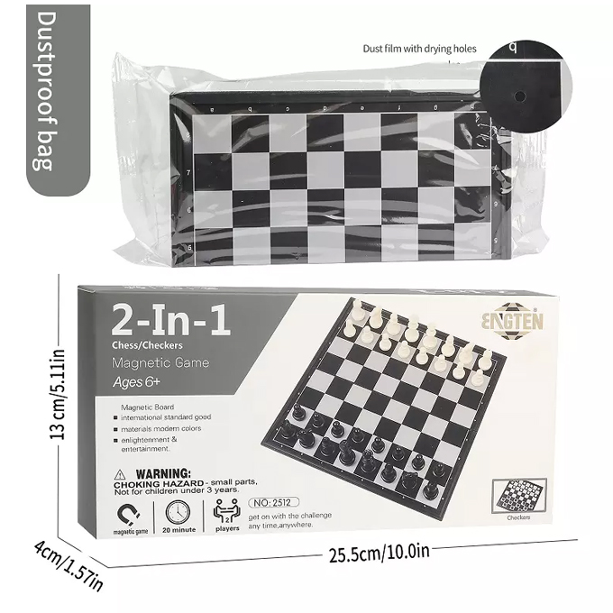 Classic Magnetic Chess and Checkers Board Game Folding Board and Pieces Foldable Chessboard Imported Large Size