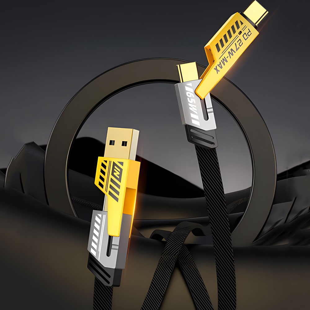 4 in 1 USB C Fast Charging Cable with 60W PD, Data Transfer, Type C, Micro USB and IOS Light-ning Compatibility, 1 Meter