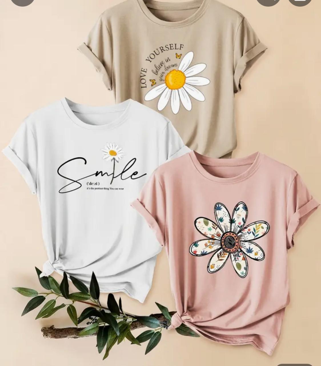 Pack of 3 Women Casual T-Shirts New Summer Collection At The Best Market Price Trendy Prints And Multiple Colors