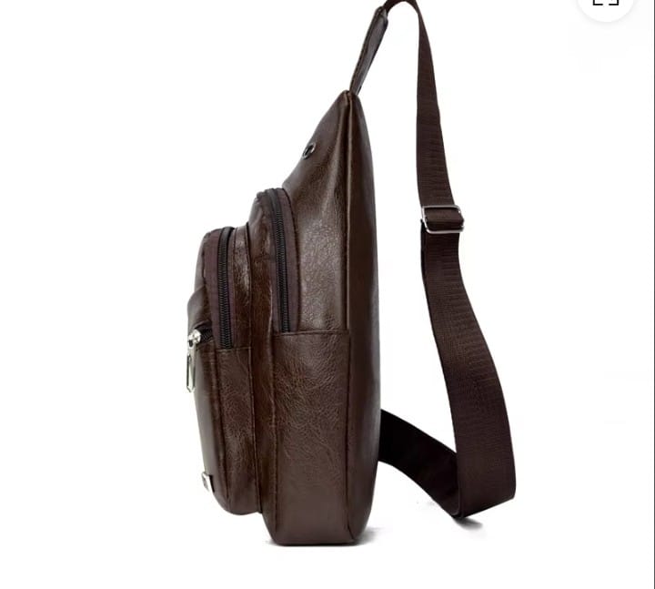 Men's PU Leather Crossbody Sling Bag | Casual Chest Shoulder Travel Messenger Bag | Multiple Zipper Pockets | Adjustable Strap | Brown & Black