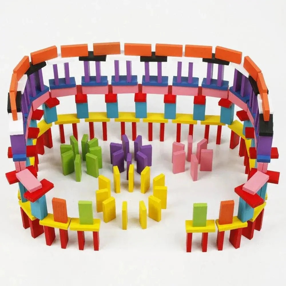 100 Pcs Wooden Colorful Domino Blocks