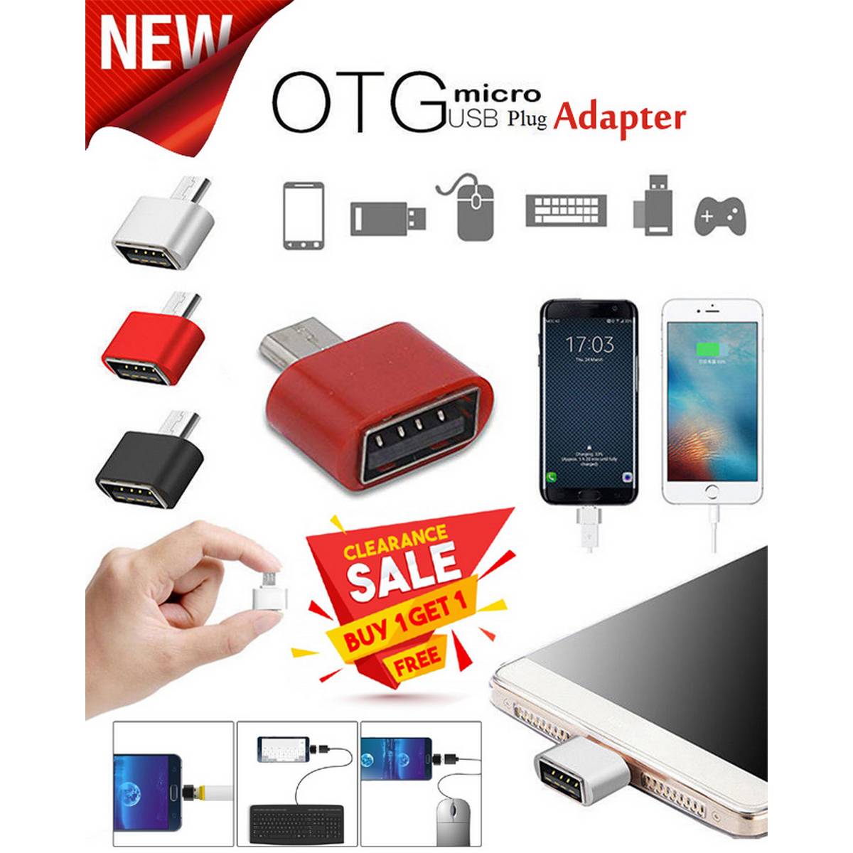 Buy 1 Get 1 Free - Micro USB Male to USB 2.0 Adapter OTG Converter For Android Tablet Phone