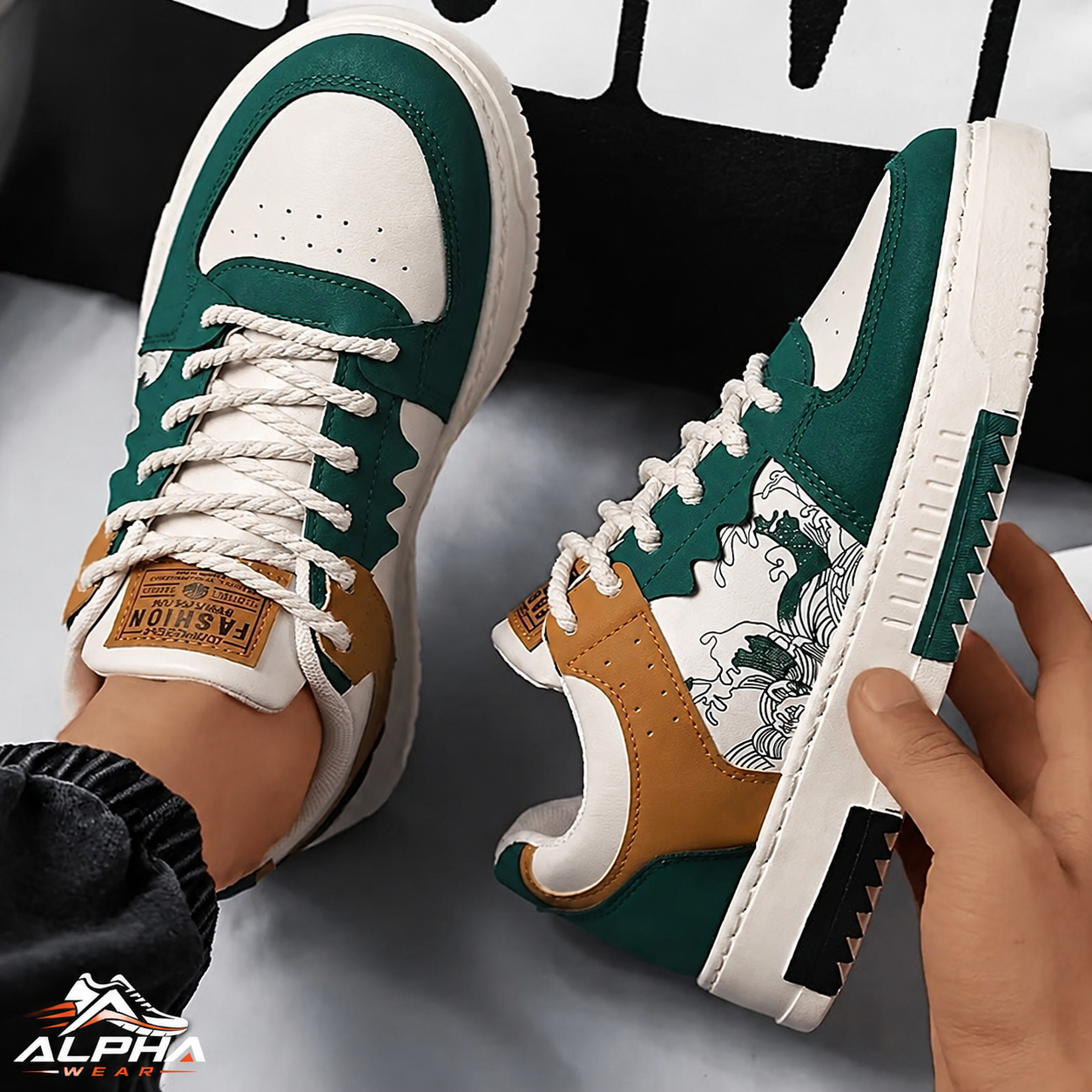 Alpha Wear Stylish Sneakers Shoes for Men Women Boys Girls | Casual Fashion Joggers | Trendy Lace-Up Sneakers | Comfortable Walking Shoes | Blue White & Green White | EU Size 6-11