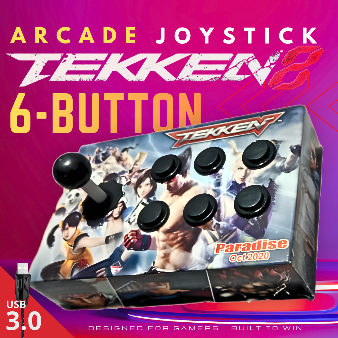 Premium Wooden Box Arcade Joystick 6 Buttons USB Wired PC Game Controller | Heavy Duty Solid Wood Retro Fighting Game Stick Pad | Classic Arcade Console Plug & Play For Windows 11/10/8/7 Desktop & Laptop - Al Madina Store.pk