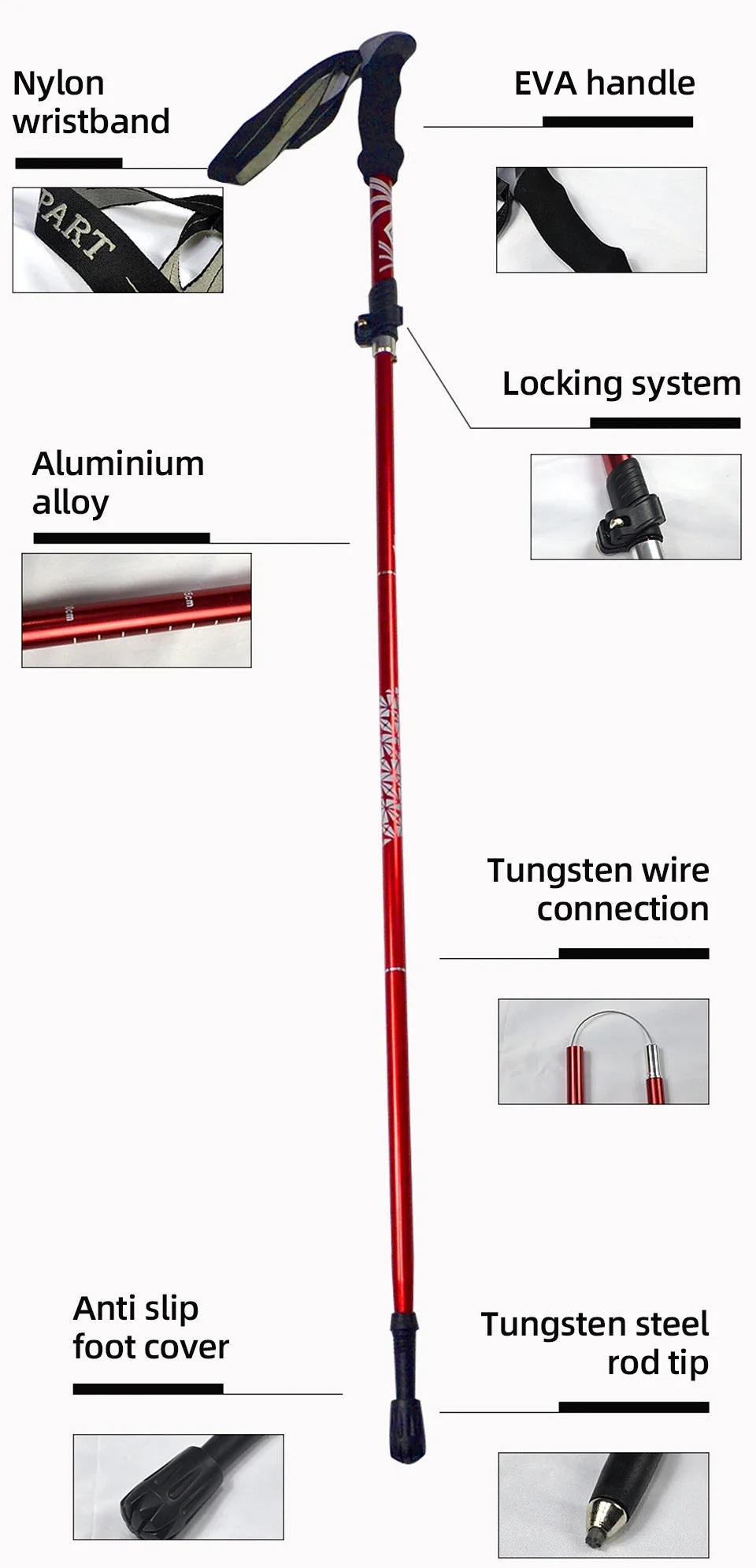 Trekking Pole - Adjustable Antishock Trekking Hiking Walking Stick