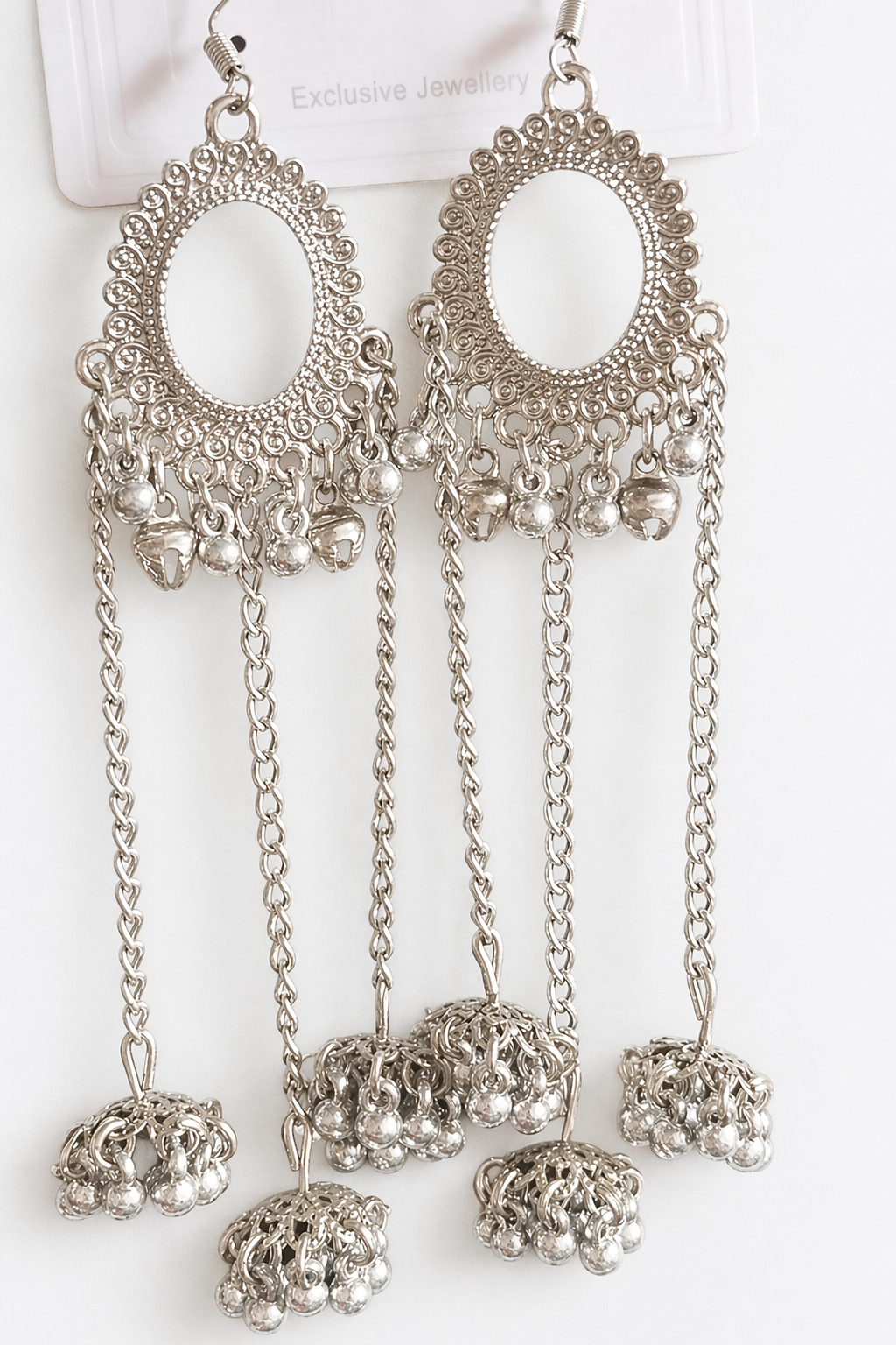 Fashion Oxidized Jhumka Earrings for Women – Long Chain Dangle with Bells