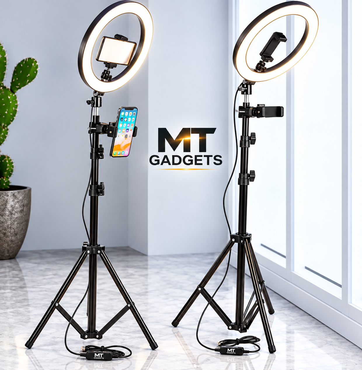 Premium 26cm Ring Light with Tripod Stand and Phone Holder, Pannel Light 7ft Tri-Pod, Adjustable 3 Modes, New - Photography & Studio Lighting Accessory
