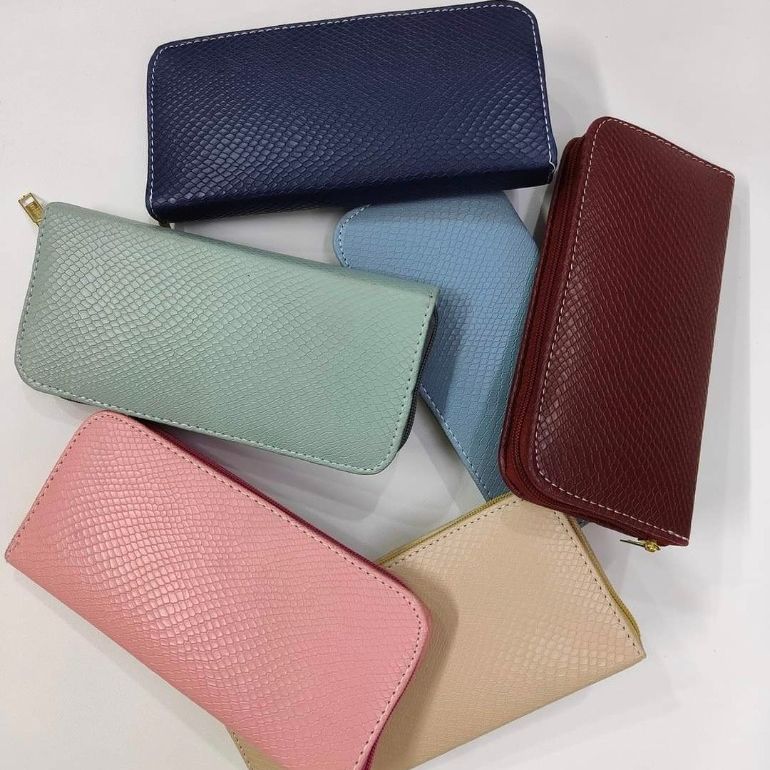 Vintage Style Monogram Pattern Leather Clutch Wallet for Women