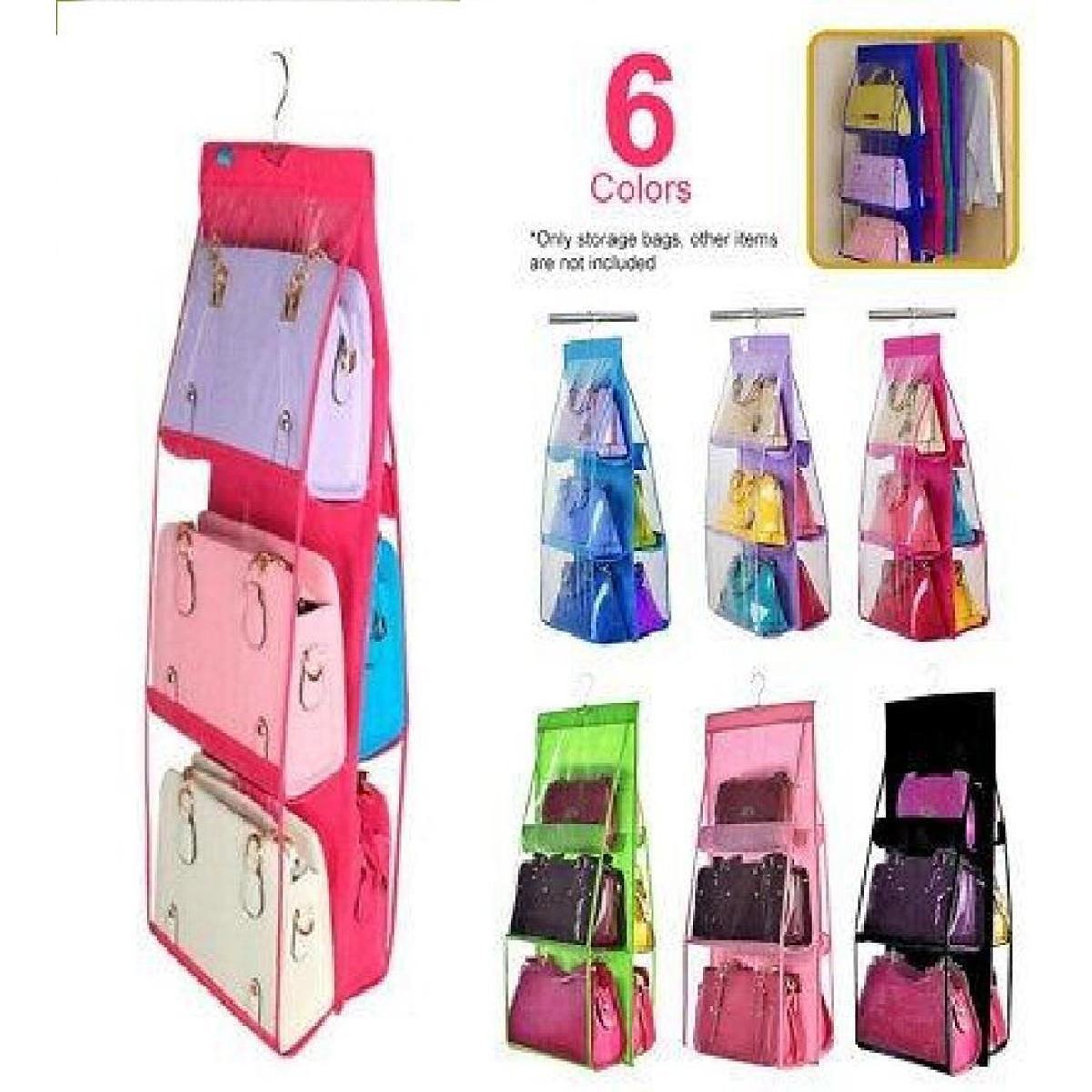 6 Pocket Bag Handbag Storage Holder Organizer Wardrobe Rack Hook