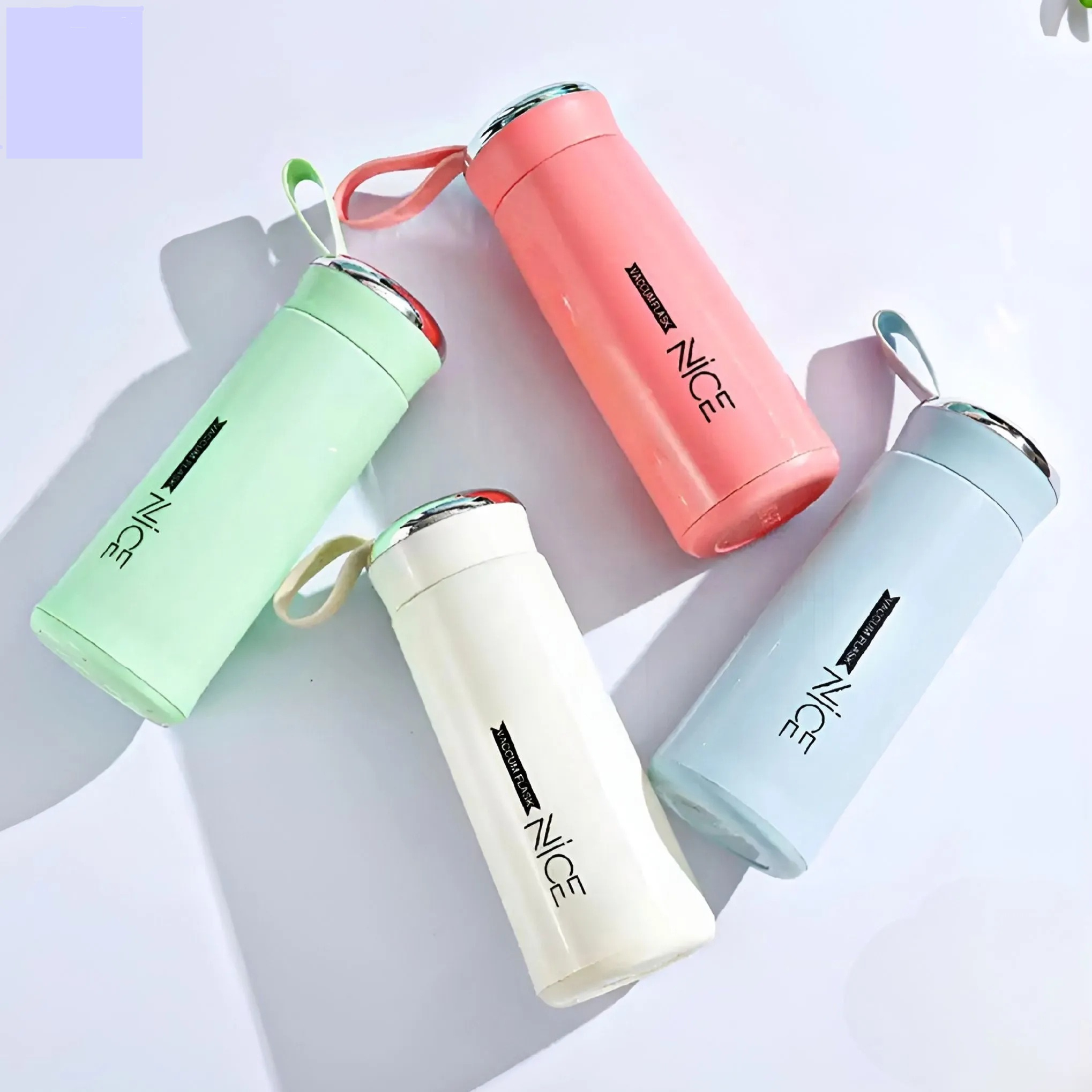 Nice Glass Water Bottle 400ML with Silicone Shell, Leak Proof BPA Free, Double Walled Insulated, Portable Sports Bottle for School, College, Travel & Hiking (Random Color)