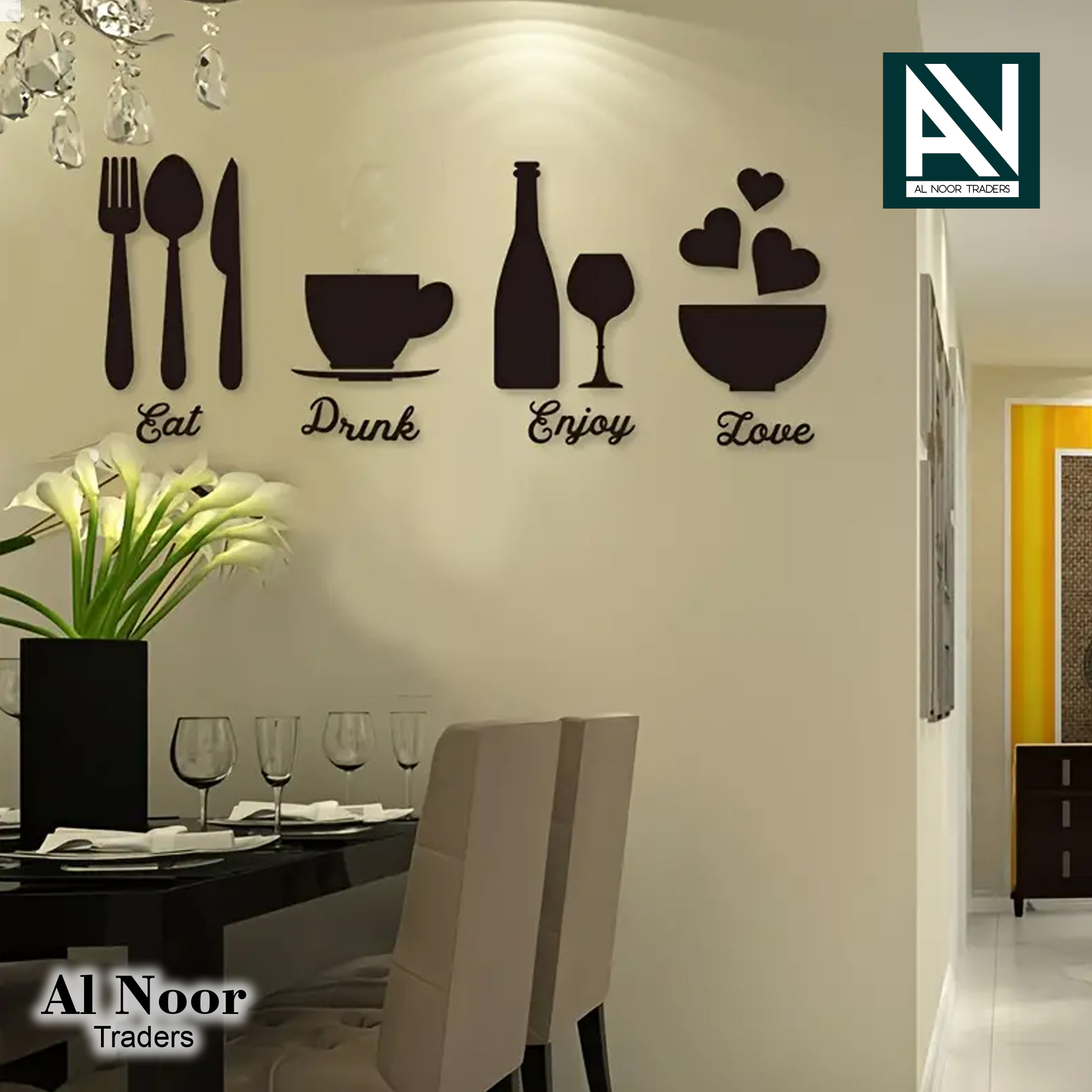 Kitchen Wall Decor Wooden Wall Decoration, Fork Spoon Bowl Tea Cup Bottle Sign 3D Wooden Decal And more design product like 6 birds Wall decore, Kitchen Wall Mirrors Decor DIY Detachable Mural Sticker For Living Room, Dining Room | room decoration items
