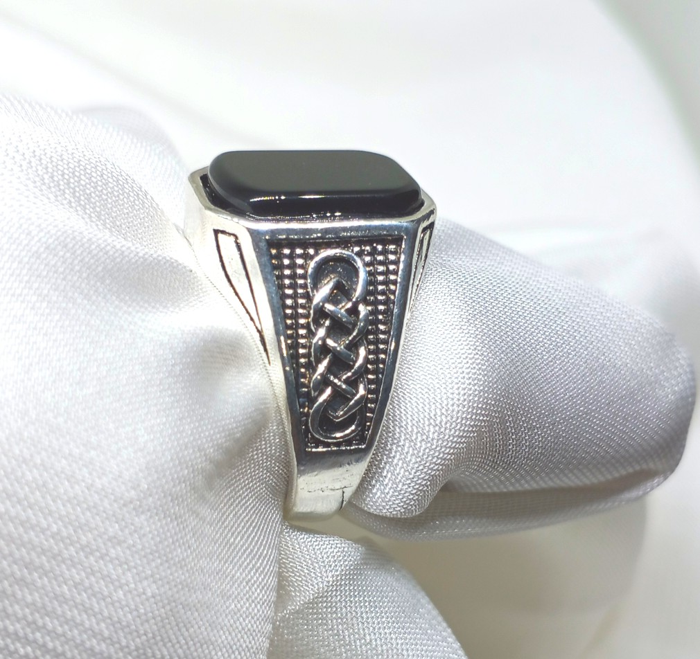 Turkish style Italian Ring Black stone model for boys and men