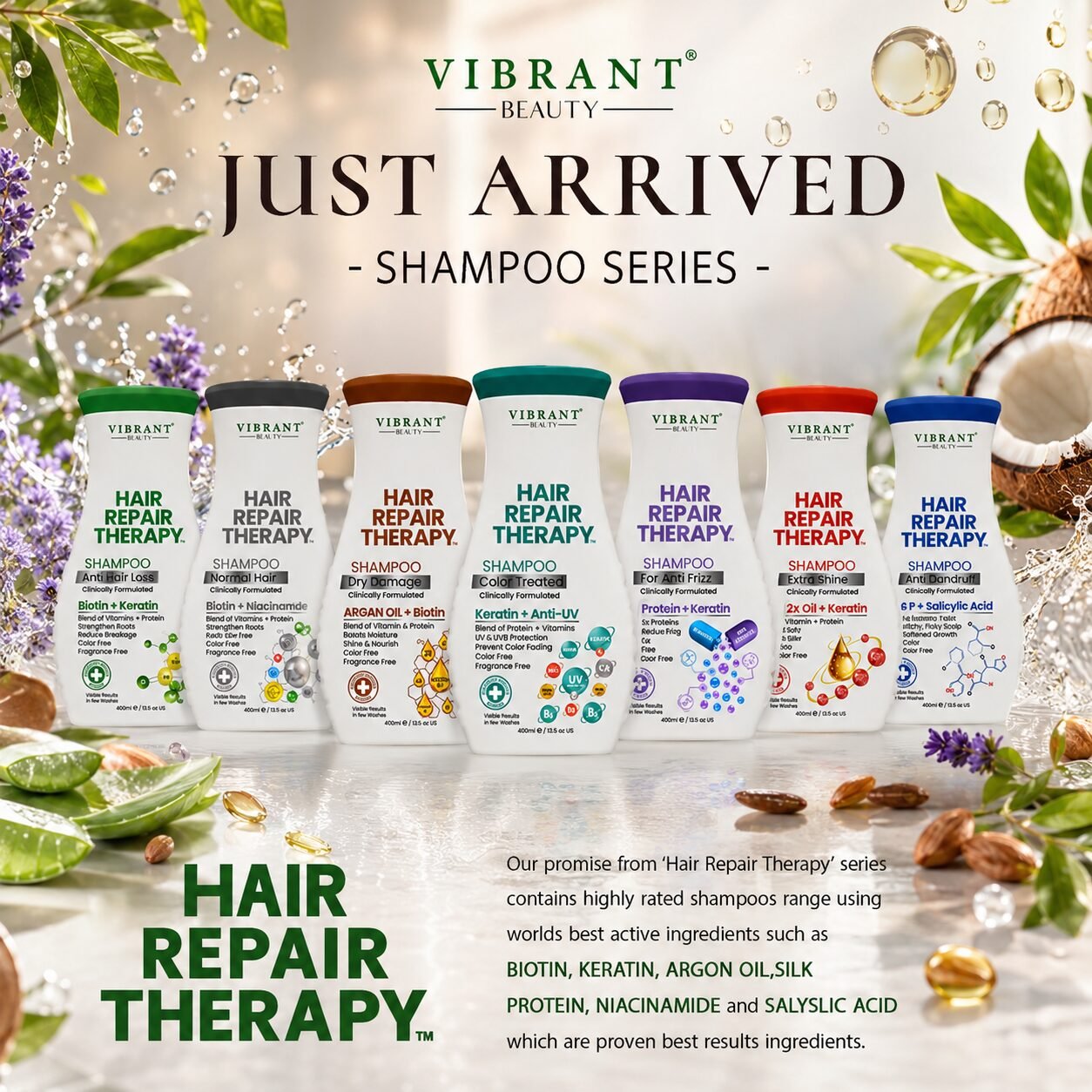 Vibrant Beauty Hair Repair Therapy Shampoo Series Pack of 7 Deal | Personal Care Set | 400ml