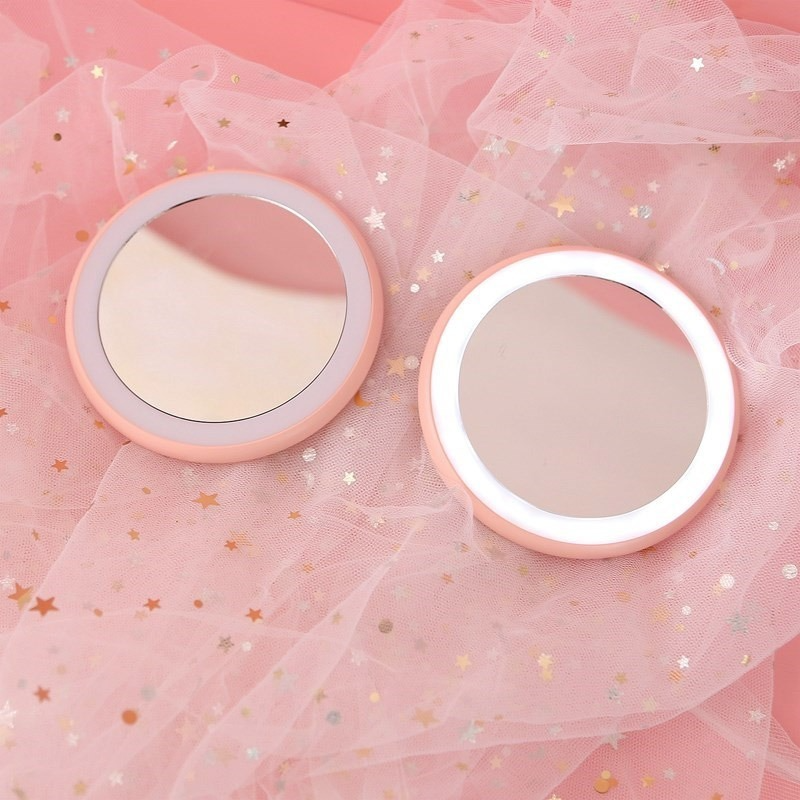 LED Mirror For Makeup - Portable Round Make Up Cosmetic Mirror