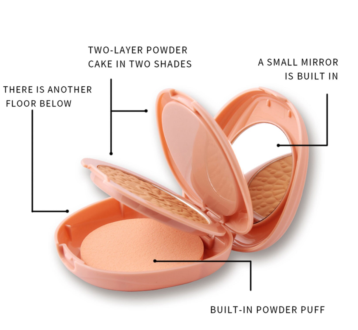 Miss Rose Elegant Dual-Tone Compact Powder with Built-in Mirror & Puff, Full Coverage Face Makeup, Neutral Pressed Powder