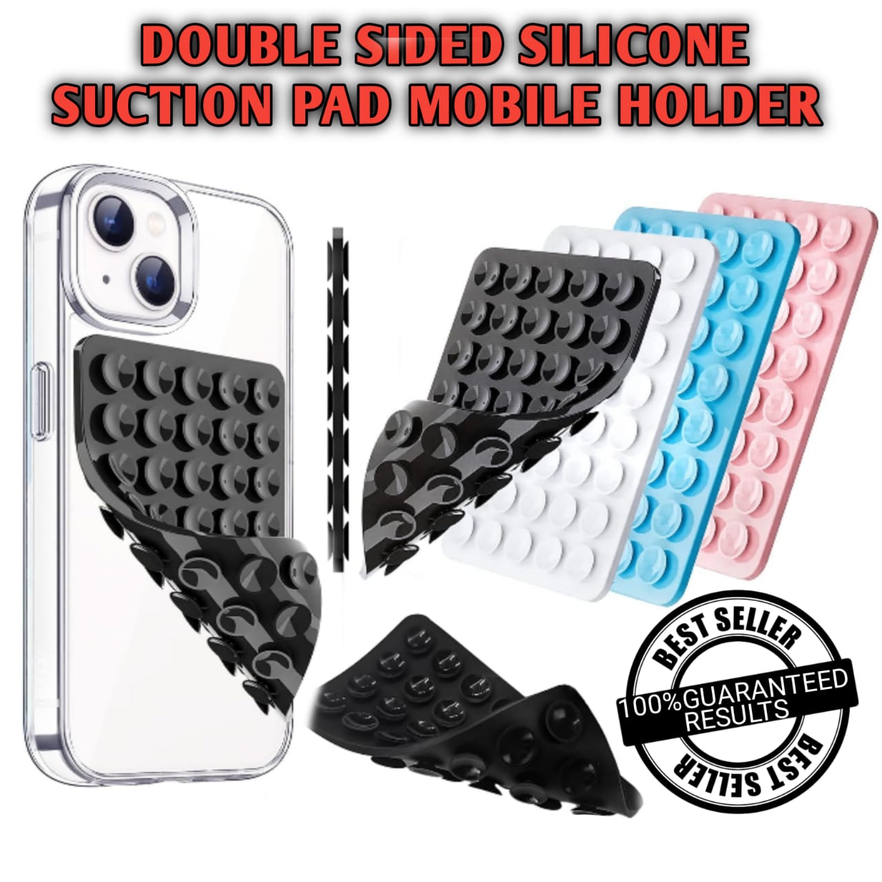 Double Sided Silicone Mobile Phone Suction Holder | Strong Suction Cup Phone Mount Pad | Wall Mirror Glass Car Suction Sticker | Non Adhesive Reusable Suction Pad | Universal Silicone Phone Holder Case | Hands-Free Mobile Suction Cover Stand