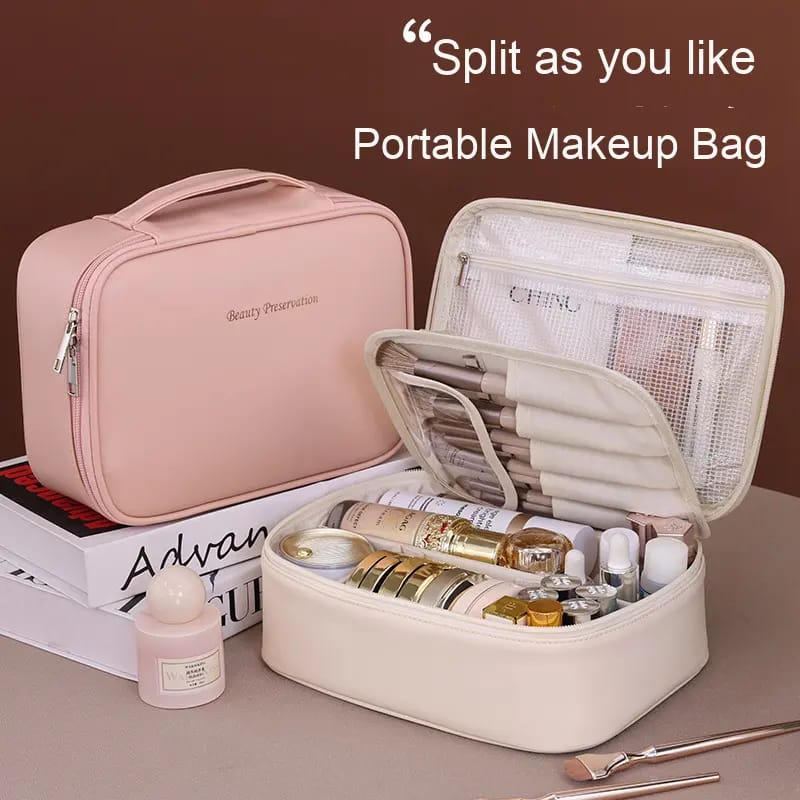 Luxury Waterproof Cosmetic Bag For Women PU Leather Travel Makeup Organizer Toiletry Storage Case