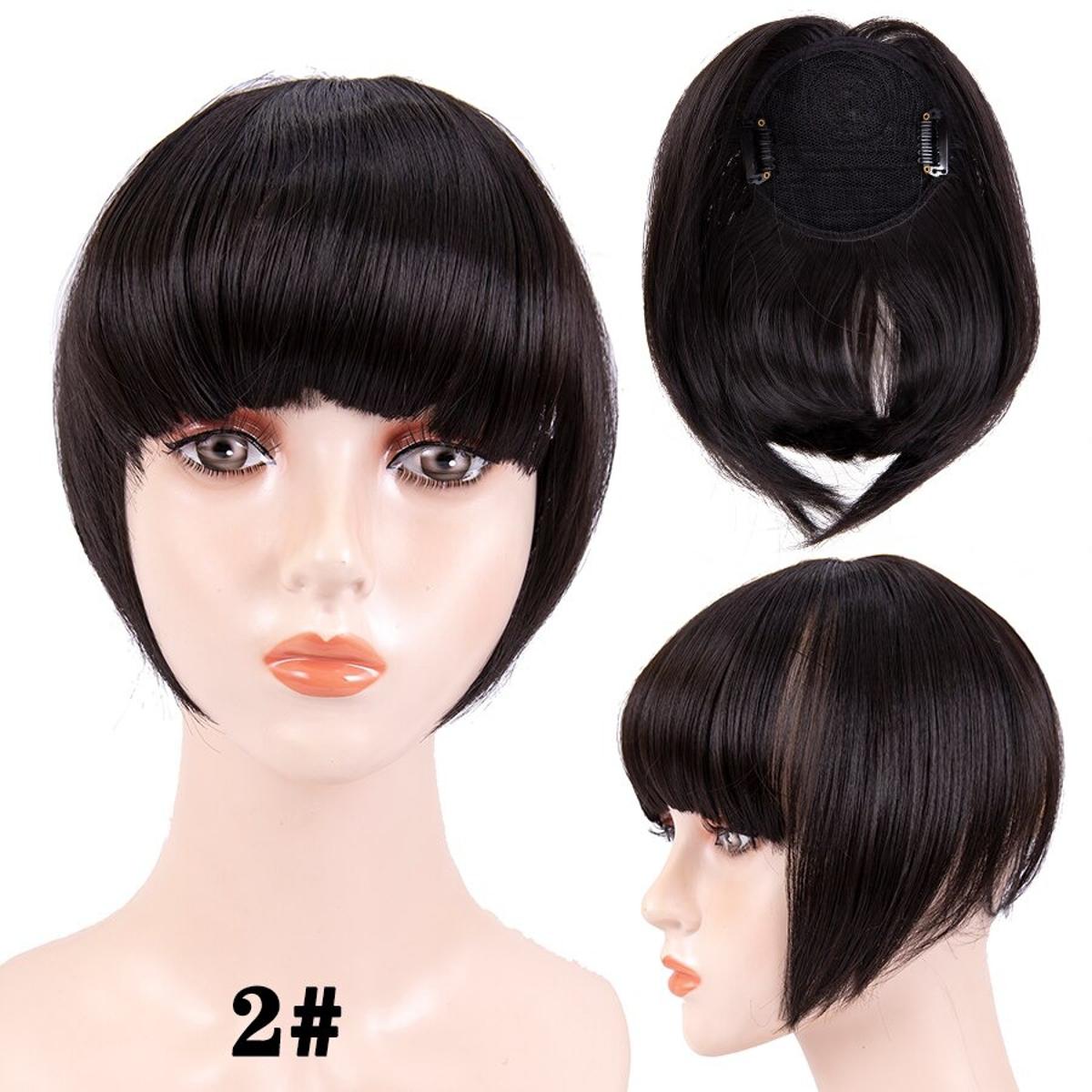 Fringe Bangs Clip Ons 6 Inch Short Straight Front Neat-natural hair color
