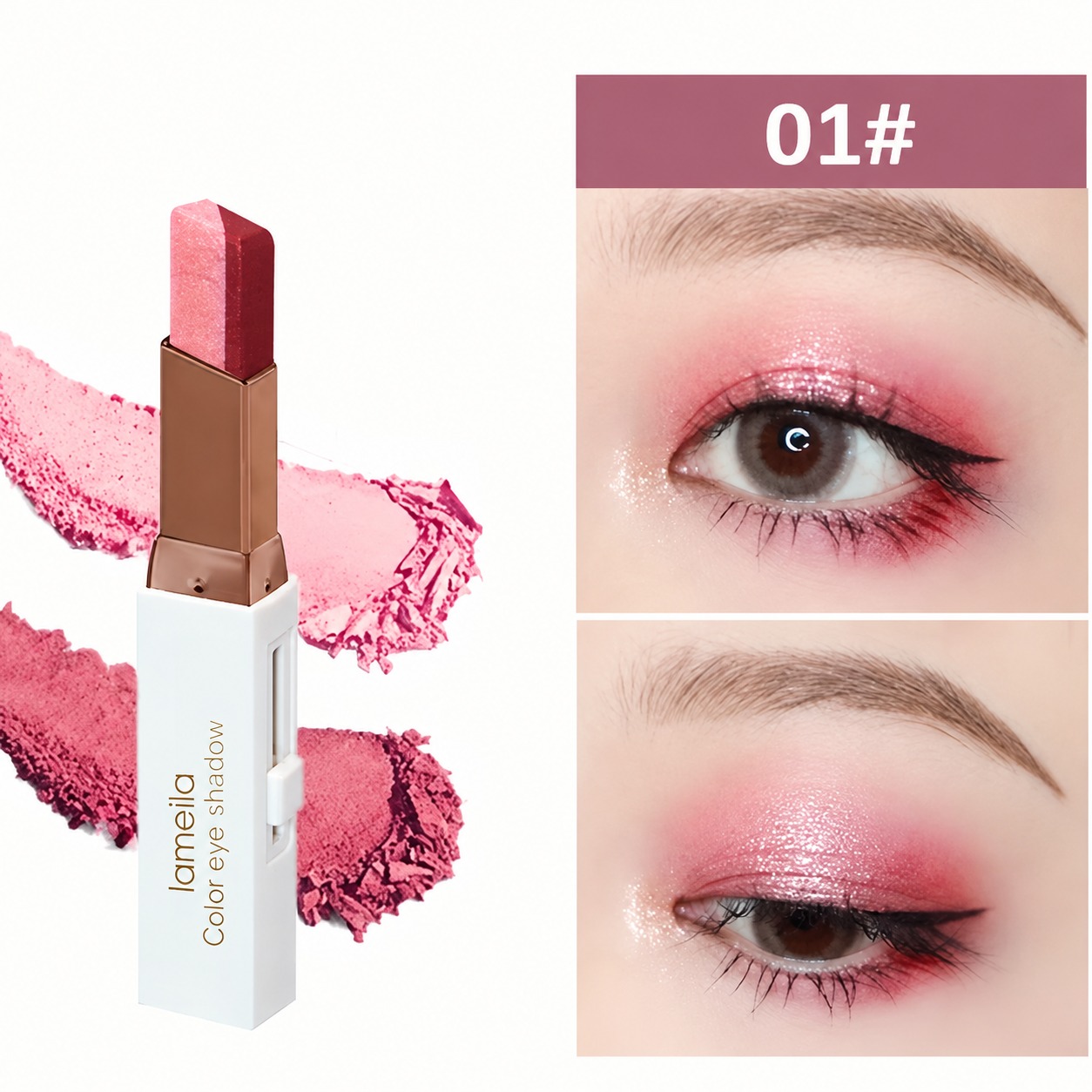 Eyeshadow Stick 2 In 1 Double Color Gradient Velvet Shadow Stick Eye Makeup Waterproof Lasting Shimmer Metallic Eyeshadow Makeup
