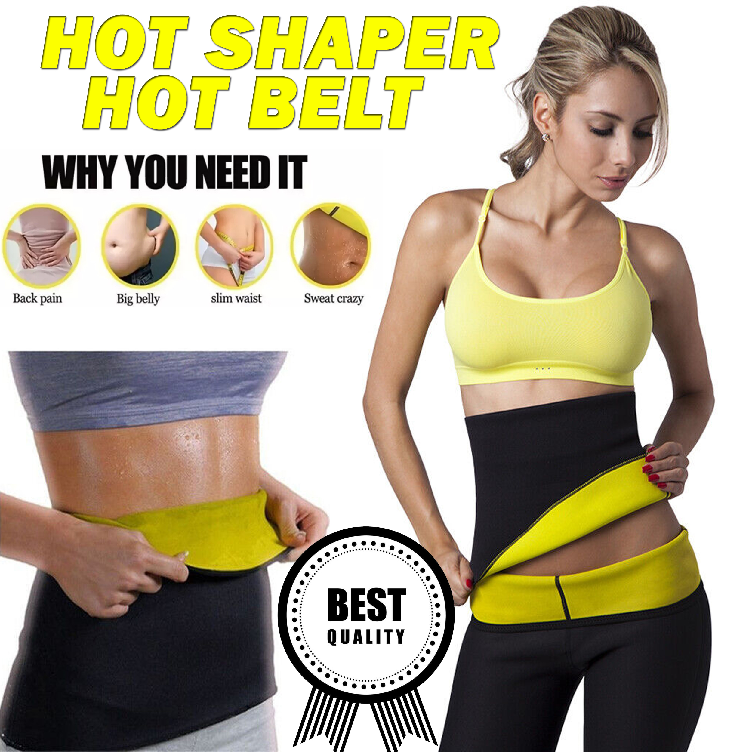 High Quality Unisex Hot Body Shaper Belt / Original Slimming Waist Trainer Yoga Slim Belt Abdomen Belly Belt Bodysuit Shapers / Genuine Neotex Stretchable Hot Body Belt / Adjustable Tummy Sweating Fat burner / Weight Loss Sports Belt for Men & Women