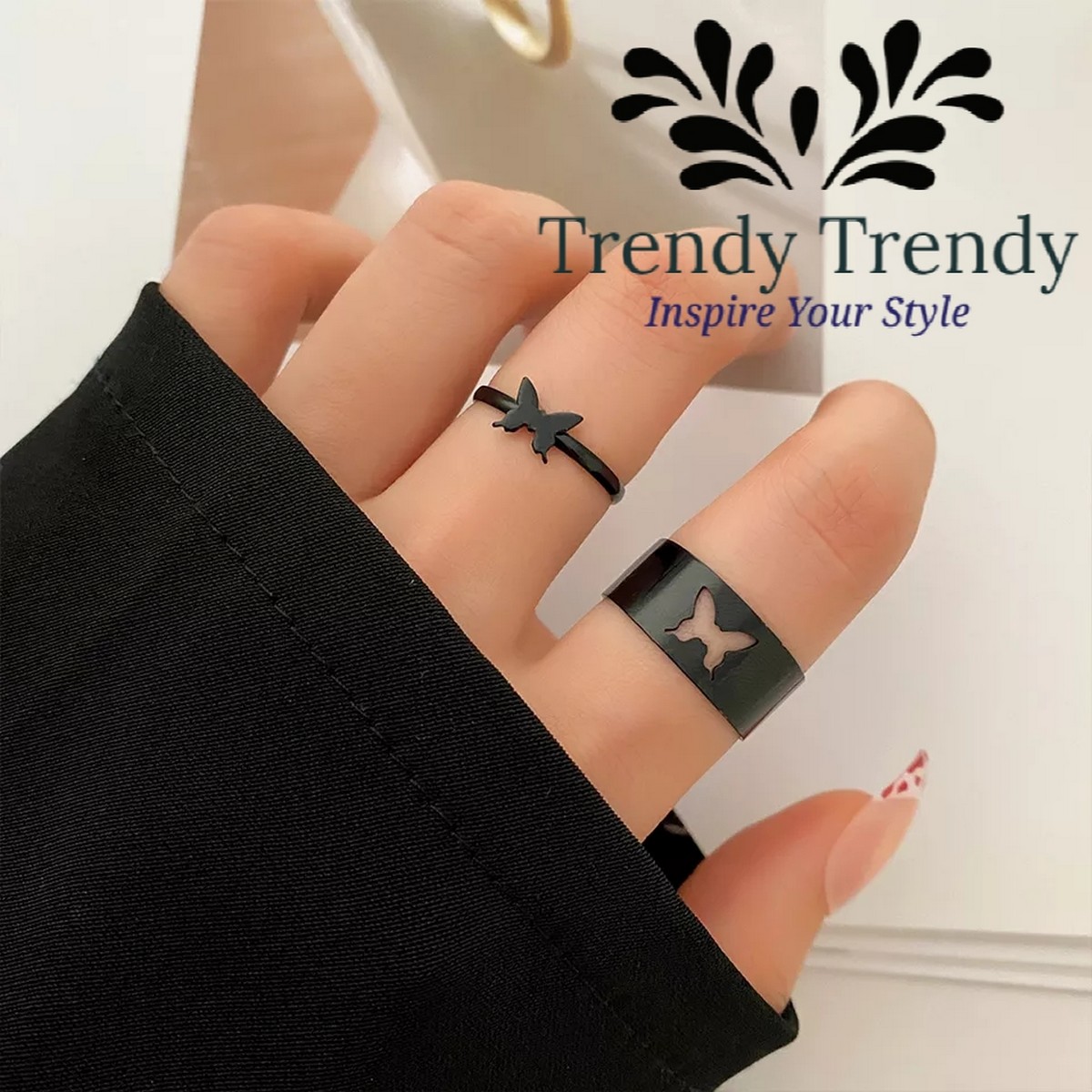 Trendy Trendy Rings Black Butterfly Couple Ring Beautiful Black Butterfly Rings For Couple Gift for Girls Birthday Couple Rings For Lover Size Adjustable Valentines Day Gift for Lovers