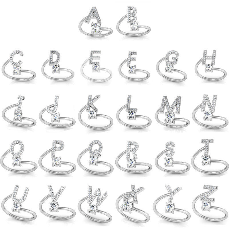 Trendy Initial Alphabet Letter Ring A-Z | Women's Adjustable Zircon Ring | Name Challa