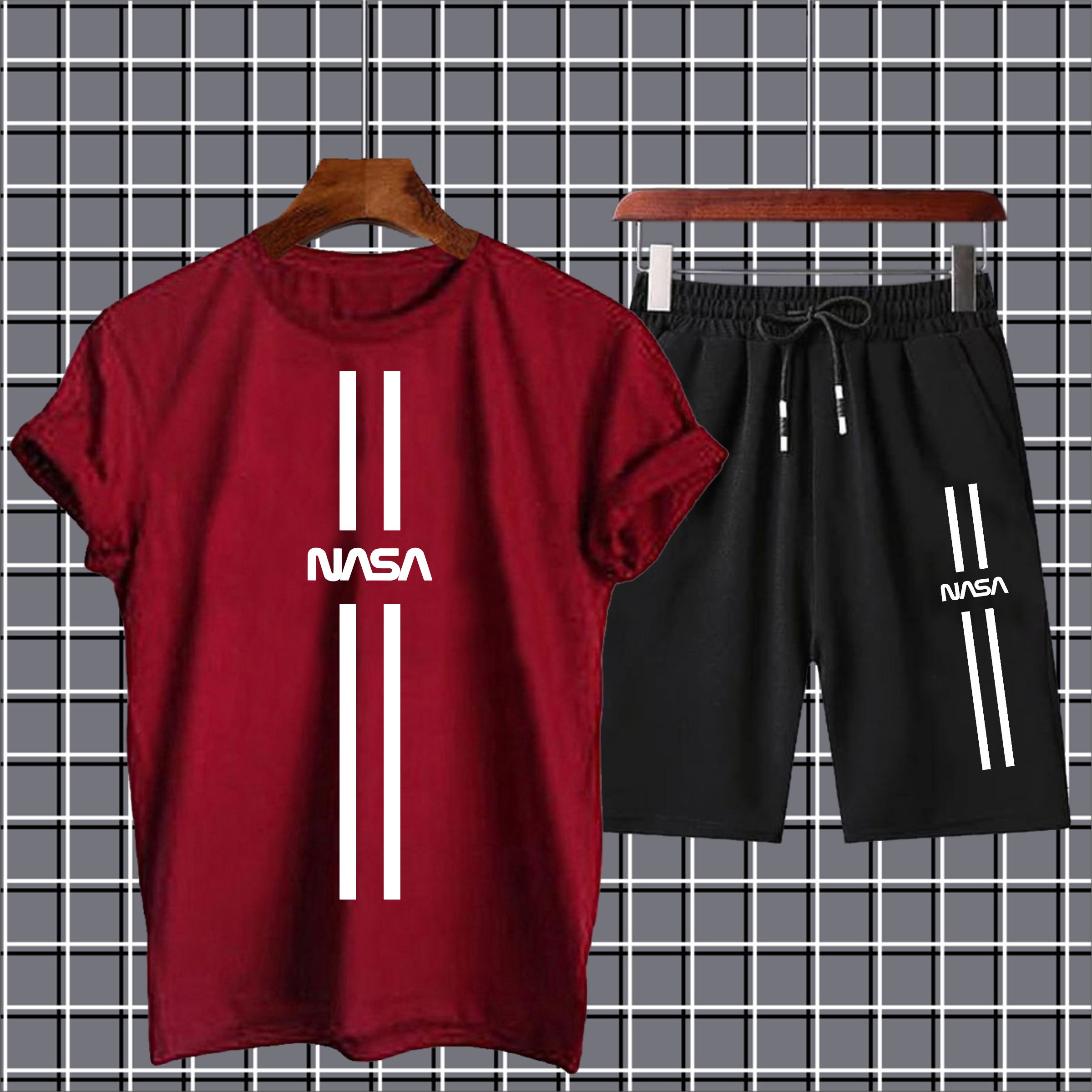 Nasa Printed Shorts + T Shirts Set for Boys Tracksuit For Mens Summer Tracksuit-Black