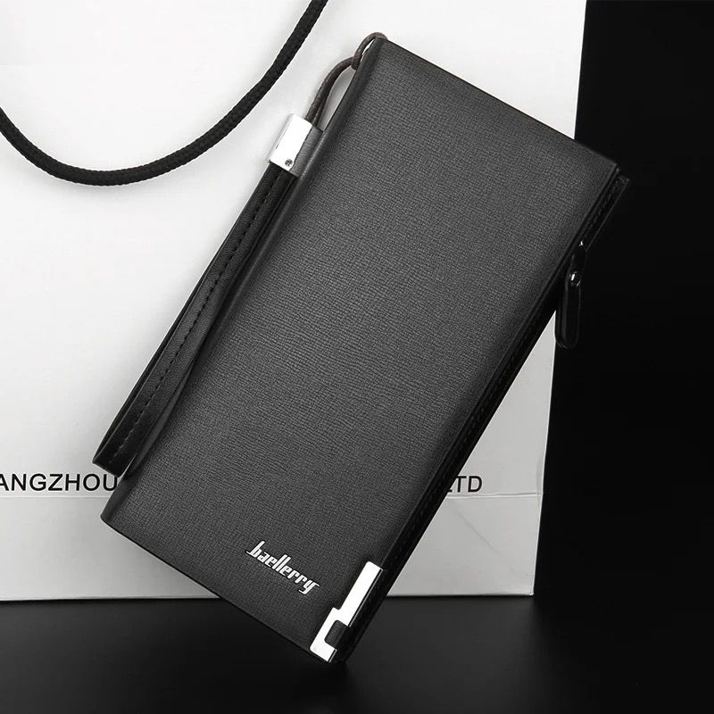 Baellerry Wallet for Men – All-Season PU Leather Business Long Zipper Clutch with Large Capacity & Card Holder
