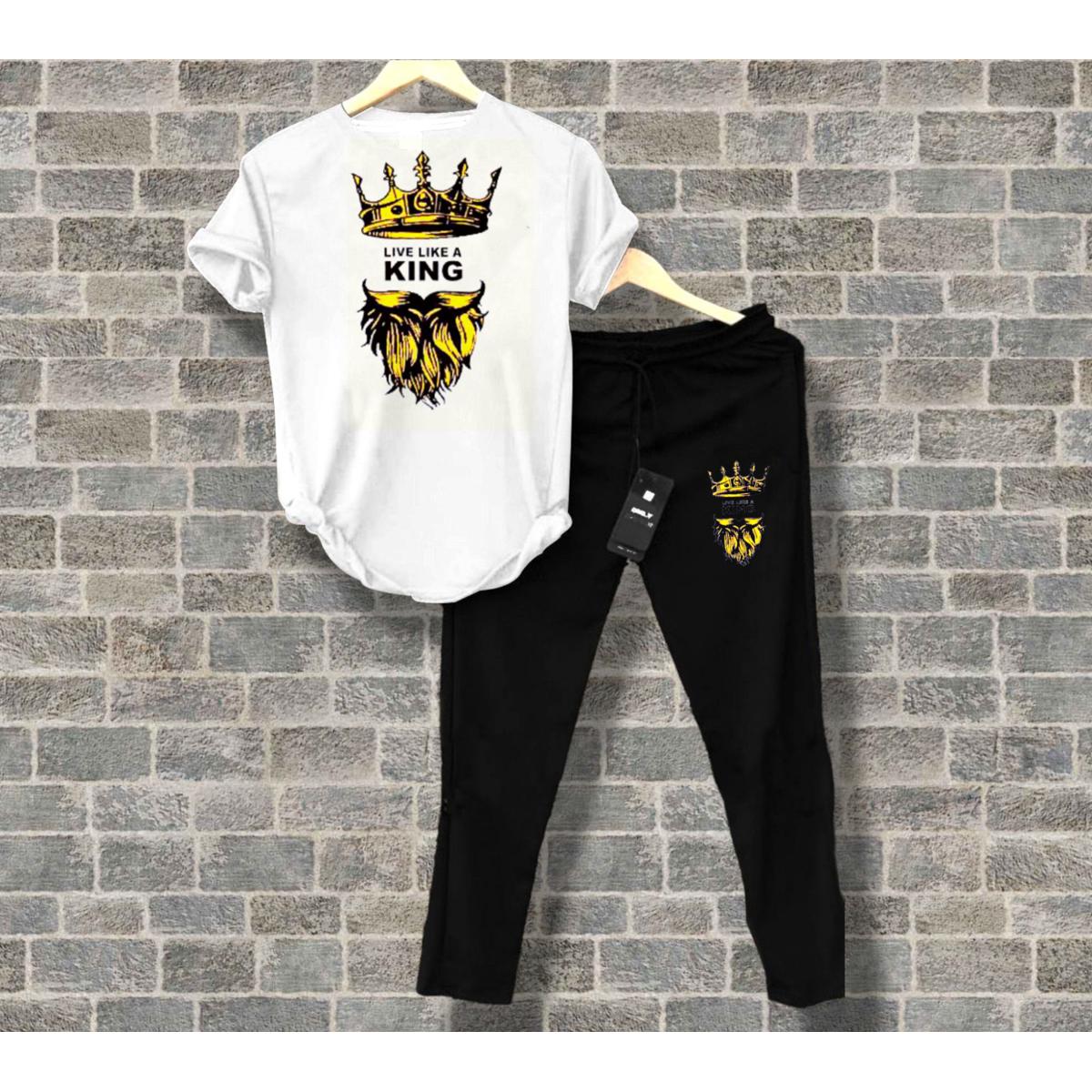 TRACKSUIT - Yellow & Black Summer Printed Tracksuit For Mens & Boys - Soft and Comfortable Fabric Round Neck T Shirt For Mens and Terry Trouser For Mens Summer Printed Tracksuit