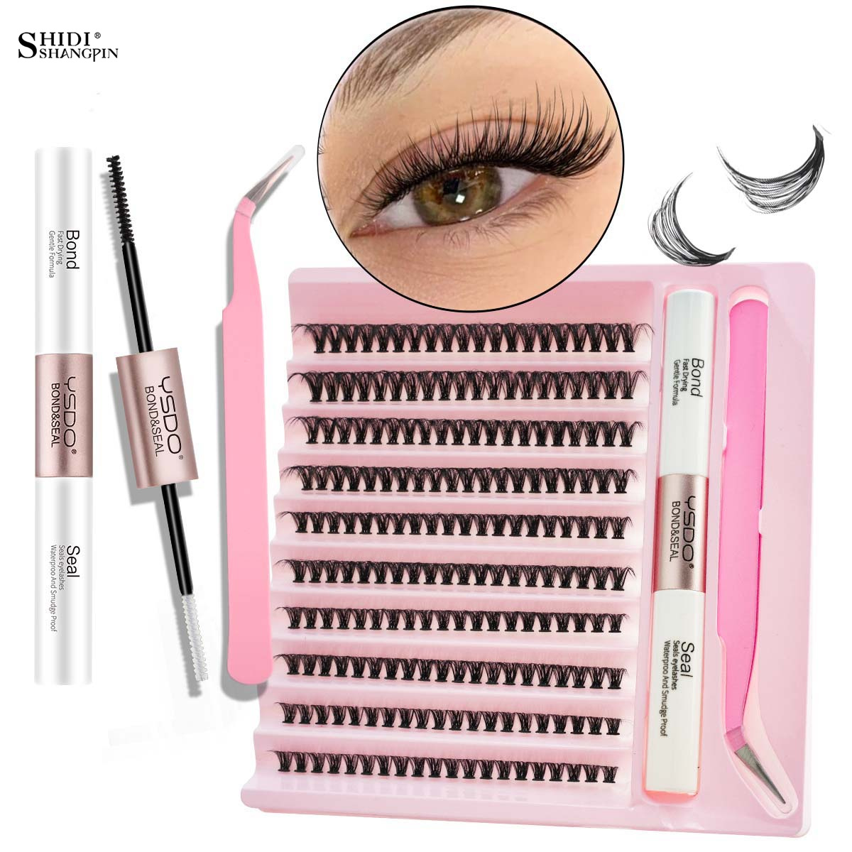 DIY Lash Extension Kit, Lash Clusters With Waterproof Strong Hold Lash Bond And Seal And Eyelash Tweezers Lash Cluster Kit