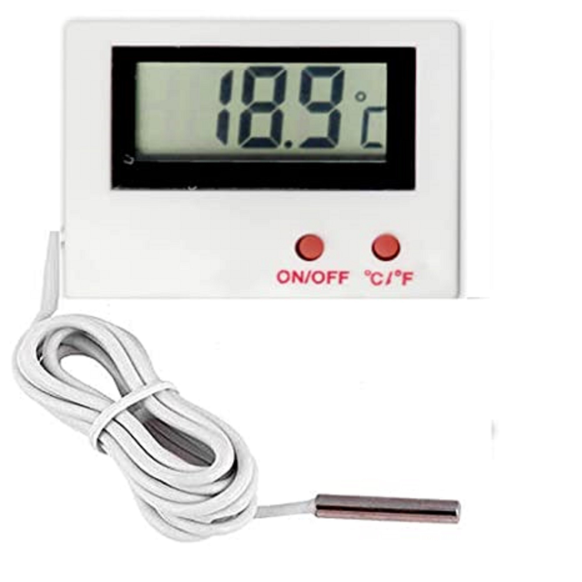 HT-5 Digital Thermometer for  Fridge Aquarium/Freezer Lab with probe and LCD Screen Display and on/off button (White)