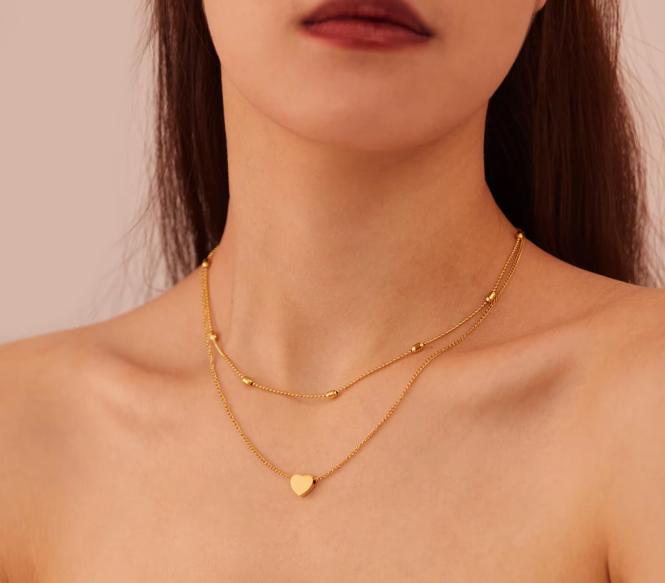 Choker Necklace Heart Pendant Chains Love Necklaces For Women Double Layer Necklace