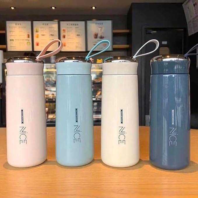 Water Bottle Premium NICE 400ml BPA-Free Glass Water Bottle – Double-Walled Insulated with Plastic Shell – Leakproof & Durable – Ideal for School, Gym, Office, Home, Hiking – Portable & Stylish Multicolor Bottle for Boys & Girls