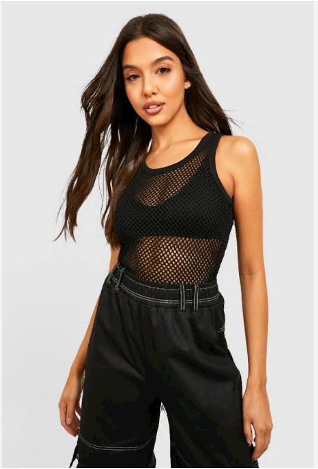 Fishnet Mesh T-Shirt Women Sexy Shirts Tops For Women Solid Color Sleeveless Tees Blouses Hollow Out Crop Tops