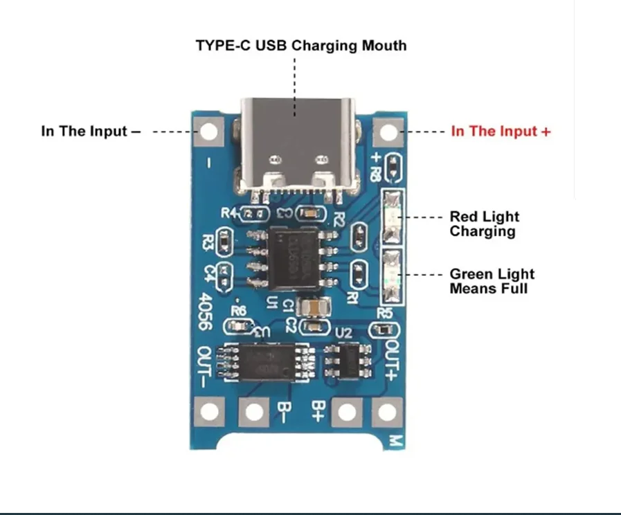 Type-C 5V 1A 18650 TP4056 Lithium Battery Charger Module