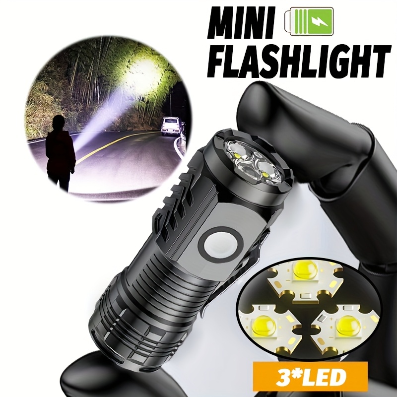 Portable Cheerful Shark Three-Eyed Creature Mini LED Flashlight Ultra Bright High Power Torch USB Rechargeable Compact Pocket Light with Belt Clip Multi Purpose Everyday Carry EDC Torch for Home Outdoor Camping Hiking Fishing Night Walking Emergency