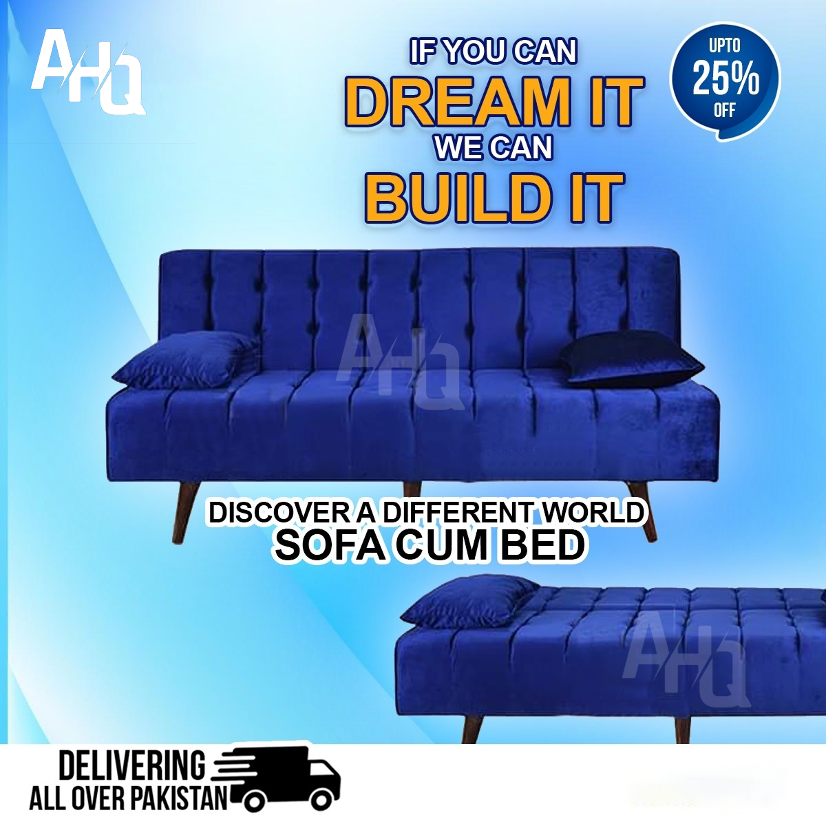 Turkish Style 3 Seater Sofa Cam Bed With 2 Free Cushions Armless Best Price Furniture Sofas  | Fabric Velvet | Customize in All Colors | Compact Living Spaces, Dorms, Guest Rooms, Apartments, Offices | Imported