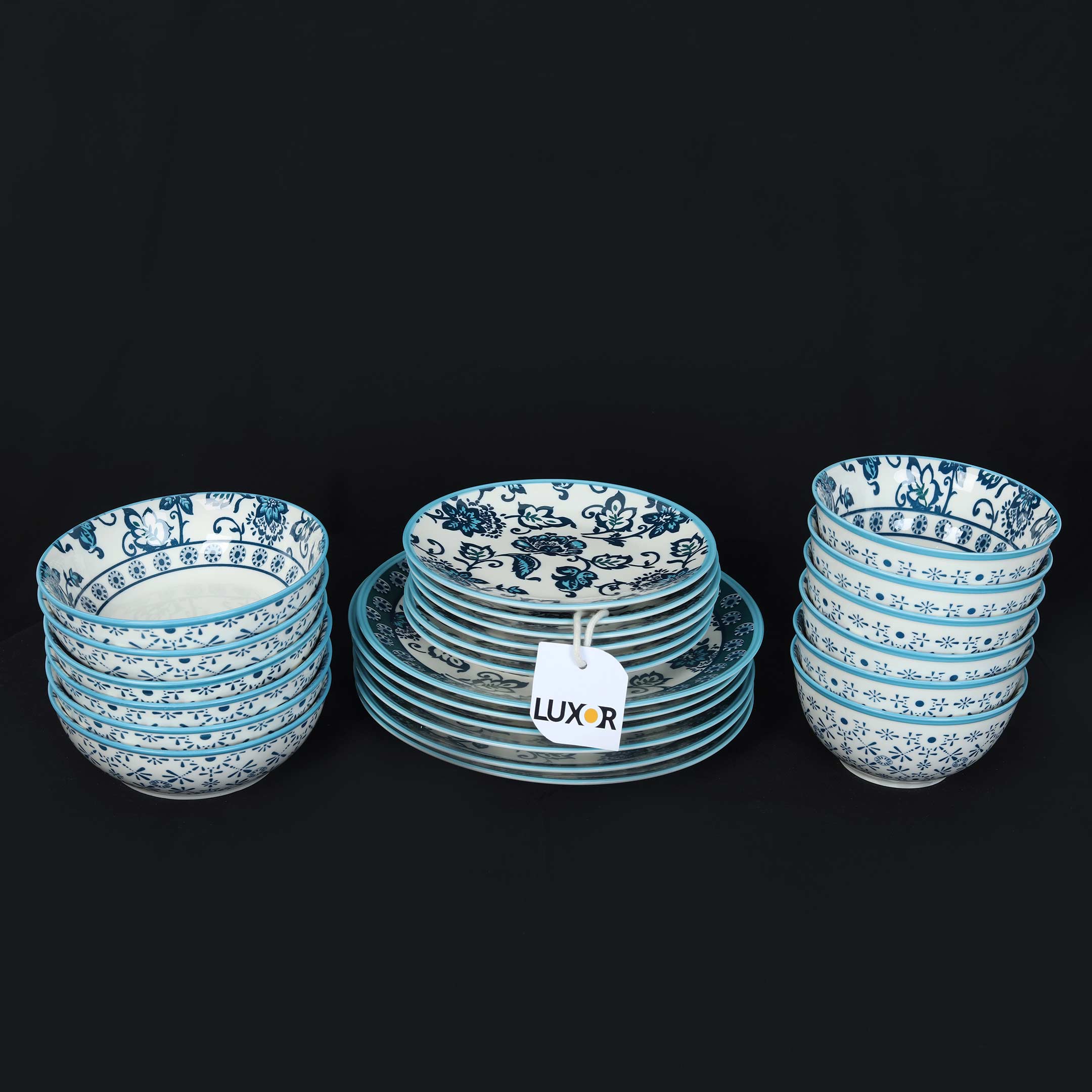 Danny Home Vintage Floral Teal Design Dinner Set 24Pcs